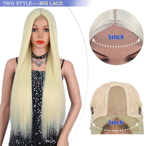 Qp hairMONIXI Synthetic Long Straight Wig Ombre Blonde Wigs for Women Natural Hairline Middle Part Black /Brown/Red Wig