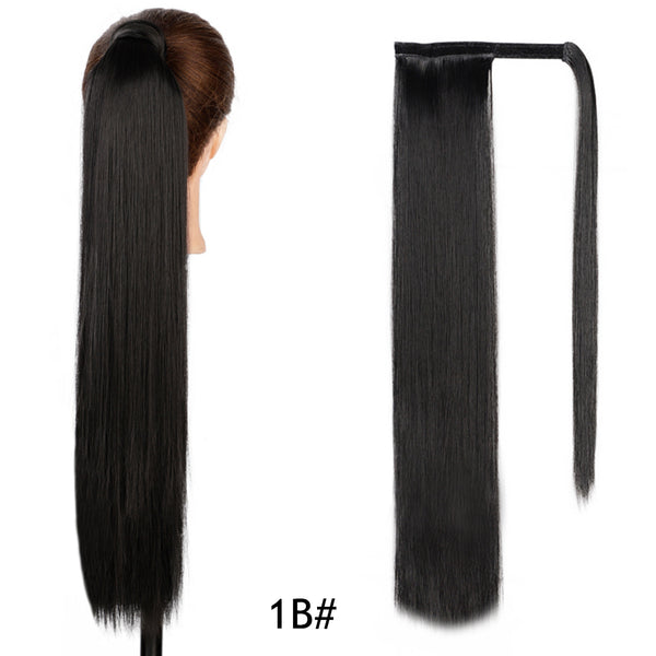 Qp hairMONIXI Synthetic Long Straight Wrap Around Clip In Ponytail Hair Extension Heat Resistant Synthetic Pony Tail Fake Hair