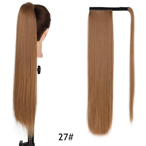 Qp hairMONIXI Synthetic Long Straight Wrap Around Clip In Ponytail Hair Extension Heat Resistant Synthetic Pony Tail Fake Hair