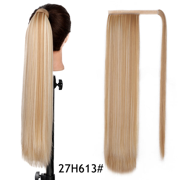 Qp hairMONIXI Synthetic Long Straight Wrap Around Clip In Ponytail Hair Extension Heat Resistant Synthetic Pony Tail Fake Hair