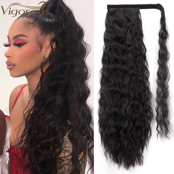 Qp hairMONIXI Synthetic Long Straight Wrap Around Clip In Ponytail Hair Extension Heat Resistant Synthetic Pony Tail Fake Hair