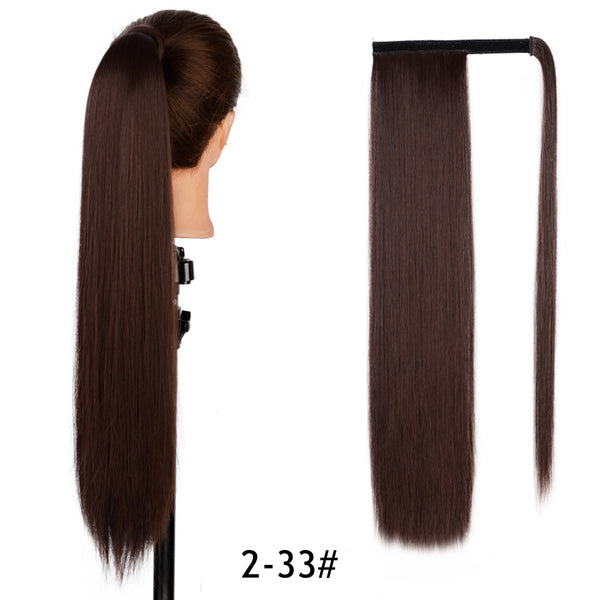 Qp hairMONIXI Synthetic Long Straight Wrap Around Clip In Ponytail Hair Extension Heat Resistant Synthetic Pony Tail Fake Hair