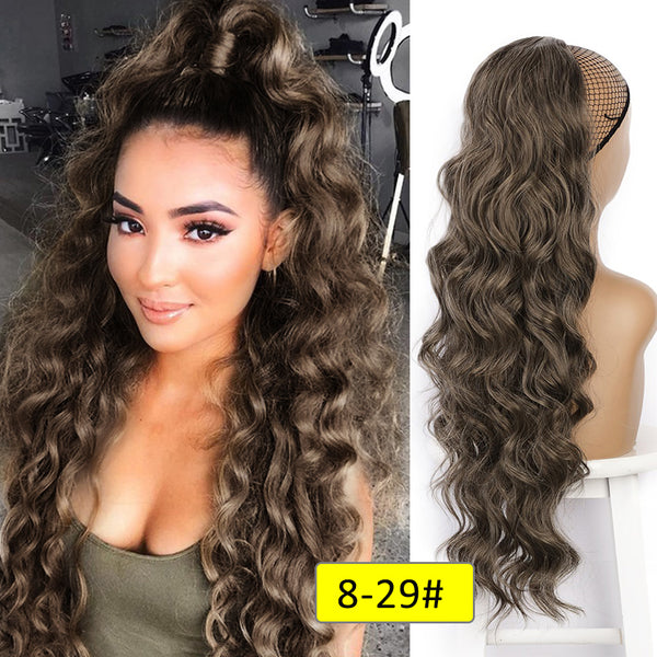 Qp hairMONIXI Synthetic Long Wavy Ponytail Hair Synthetic Drawstring Ponytail Clip in Hairpiece Black Wave Ponytail for Black Women