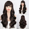 Qp hairMONIXI Synthetic Long Wavy Wig Black Wig With Bangs for Women Daily Use And Cosplay Ombre Blonde Heat Resistant Fiber Wigs