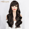 Qp hairMONIXI Synthetic Long Wavy Wig Dark Brown Wigs for Women Wig with Bangs Daily Used Platinum High Temperature Wire Hair