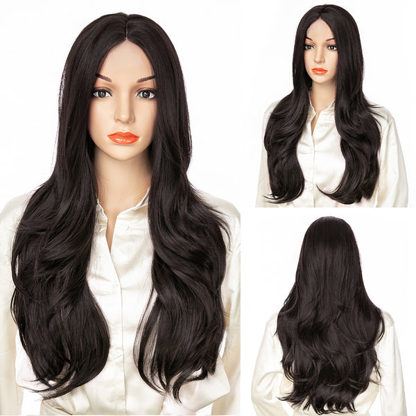 Qp hairMONIXI Synthetic Long Wavy Wig Ombre Blonde for Women Daily Used And Cosplay Middle Part Black Heat Resistance Fiber wig