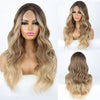 Qp hairMONIXI Synthetic Long Wavy Wig Ombre Blonde for Women Daily Used And Cosplay Middle Part Black Heat Resistance Fiber wig