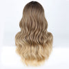 Qp hairMONIXI Synthetic Long Wavy Wig Ombre Blonde for Women Daily Used And Cosplay Middle Part Black Heat Resistance Fiber wig