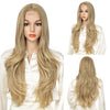 Qp hairMONIXI Synthetic Long Wavy Wig Ombre Blonde for Women Daily Used And Cosplay Middle Part Black Heat Resistance Fiber wig