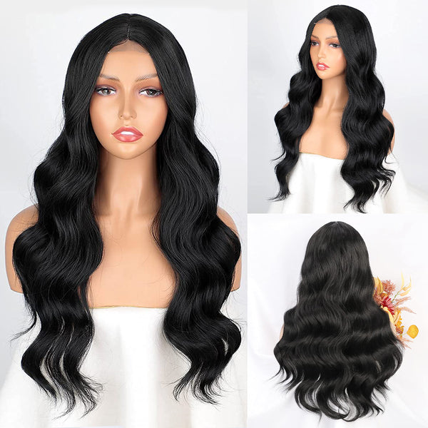 Qp hairMONIXI Synthetic Long Wavy Wig Ombre Blonde for Women Daily Used And Cosplay Middle Part Black Heat Resistance Fiber wig