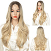 Qp hairMONIXI Synthetic Long Wavy Wig Ombre Blonde for Women Daily Used And Cosplay Middle Part Black Heat Resistance Fiber wig