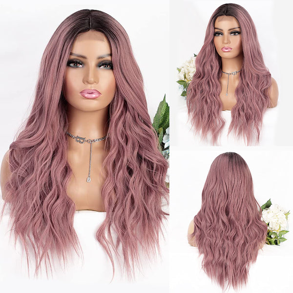 Qp hairMONIXI Synthetic Long Wavy Wig Ombre Blonde for Women Daily Used And Cosplay Middle Part Black Heat Resistance Fiber wig