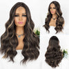 Qp hairMONIXI Synthetic Long Wavy Wig Ombre Blonde for Women Daily Used And Cosplay Middle Part Black Heat Resistance Fiber wig