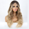 Qp hairMONIXI Synthetic Long Wavy Wig Ombre Blonde for Women Daily Used And Cosplay Middle Part Black Heat Resistance Fiber wig