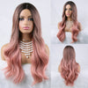 Qp hairMONIXI Synthetic Long Wavy Wig Ombre Pink Wig With Bangs for Women Blonde Cosplay Party  Heat Resistant Fiber Wigs