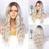 Qp hairMONIXI Synthetic Long Wavy Wig Ombre Platinum Wigs With Bangs for Women Daily Use And Cosplay Blonde Heat Resistant Fiber Wig