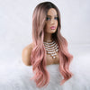 Qp hairMONIXI Synthetic Long wave Wig Middle Part Ombre Pink Wig for Black Women Cosplay Daily Natural Looking Wigs Heat Resistant