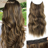 Qp hairMONIXI Synthetic Mixed Brown Hair Extension Long Wavy Invisible Wire Hair Clip in Hair Extensions for Women Natural Daily Hair