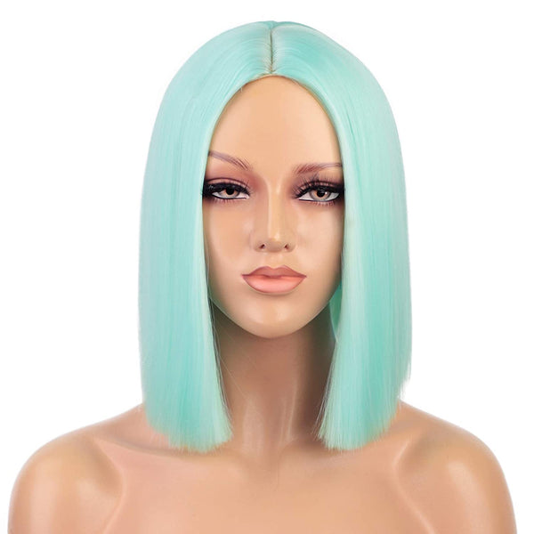 Qp hairMONIXI Synthetic Short Straight Bob Synthetic Wig  Light Blue Hair for Women Pink  Purple Colorful Cosplay Wig Heat Resistant