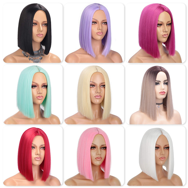 Qp hairMONIXI Synthetic Short Straight Bob Synthetic Wig  Light Blue Hair for Women Pink  Purple Colorful Cosplay Wig Heat Resistant