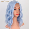 Qp hairMONIXI Synthetic Short Wavy Bob Wig Blue Wigs for Women Cosplay And Party Used With Middle Part Heat Resistance Fiber Wig