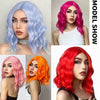 Qp hairMONIXI Synthetic Short Wavy Bob Wig Blue Wigs for Women Cosplay And Party Used With Middle Part Heat Resistance Fiber Wig