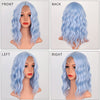 Qp hairMONIXI Synthetic Short Wavy Bob Wig Blue Wigs for Women Cosplay And Party Used With Middle Part Heat Resistance Fiber Wig