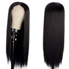 Qp hairMONIXI Synthetic T-Part Lace Wig Long Straight Black Wigs for Women Middle Part Natural Looking Glueless Fake Hair