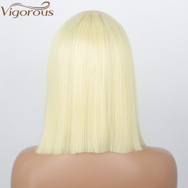 Qp hairMONIXI Sytnthetic Short Straight Bob Wig  Blonde Wigs for Women Shoulder Length Middle Part Wig 60 613 Heat Resistant Wigs