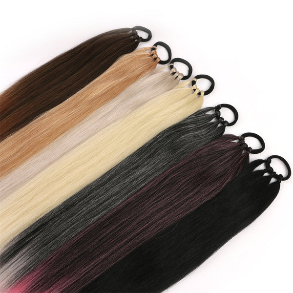 Qp hairPonytail Extensions Synthetic Boxing Braids Wrap Around Chignon Tail With Rubber Band Hair Ring 26 Inch Brown Ombre Braid DIY