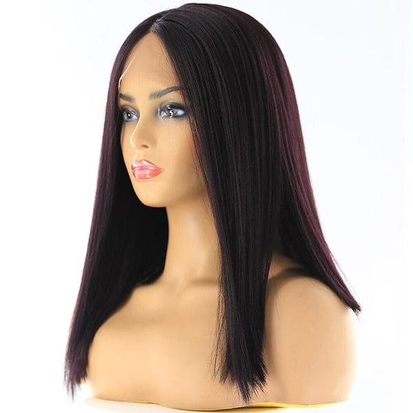 Short Bob Lace Front Synthetic Hair Wigs Ombre Black Blonde Red Color Qp Yaki Straight Middle Part Blunt Lace Wig For Women