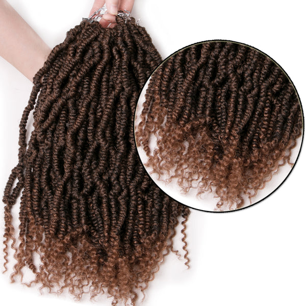 Qp hairSpring Twist Culry Kinky Synthetic Crochet Braid Hair Extensions 12 inch,24 Strands/Pack Ombre Braiding Hair Twist Brown,Black