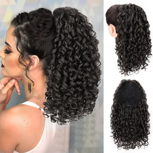 Qp hairSynthetic  Afro Kinky Curly Wig Drawstring Puff Ponytail Extension Synthetic Clip in Pony Tail African American Hair Extension