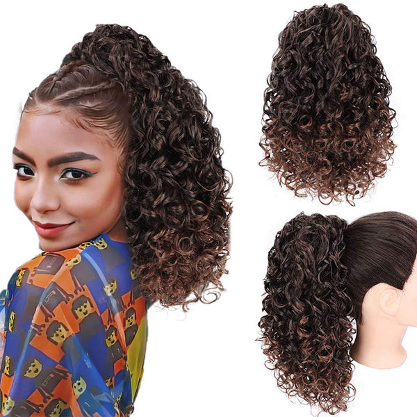 Qp hairSynthetic  Afro Kinky Curly Wig Drawstring Puff Ponytail Extension Synthetic Clip in Pony Tail African American Hair Extension