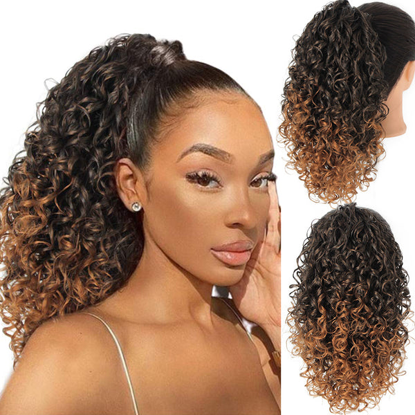 Qp hairSynthetic  Afro Kinky Curly Wig Drawstring Puff Ponytail Extension Synthetic Clip in Pony Tail African American Hair Extension
