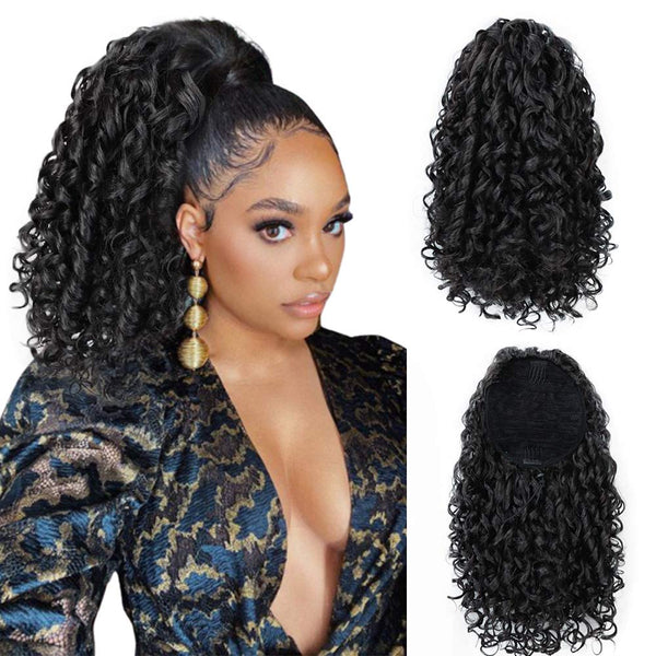 Qp hairSynthetic  Afro Kinky Curly Wig Drawstring Puff Ponytail Extension Synthetic Clip in Pony Tail African American Hair Extension