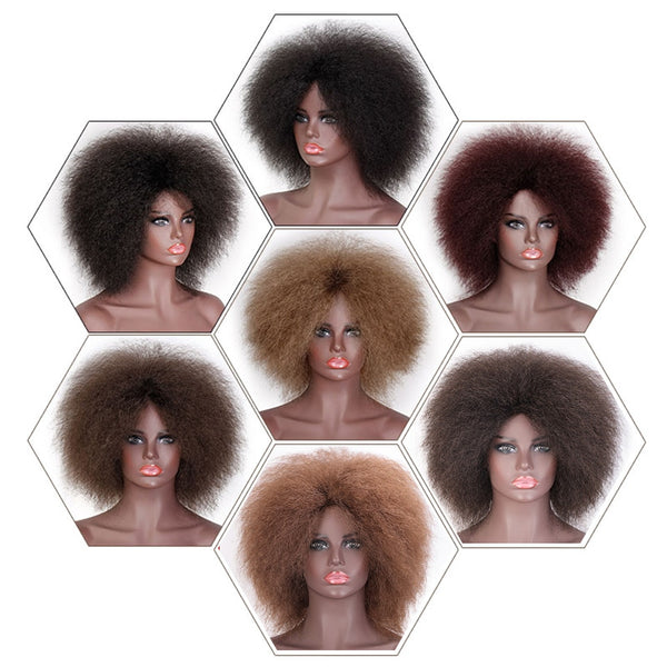 Synthetic Afro Wig for Women African Dark Brown Black Red Color Yaki Straight Short Wig Cosplay Hair Doris beauty