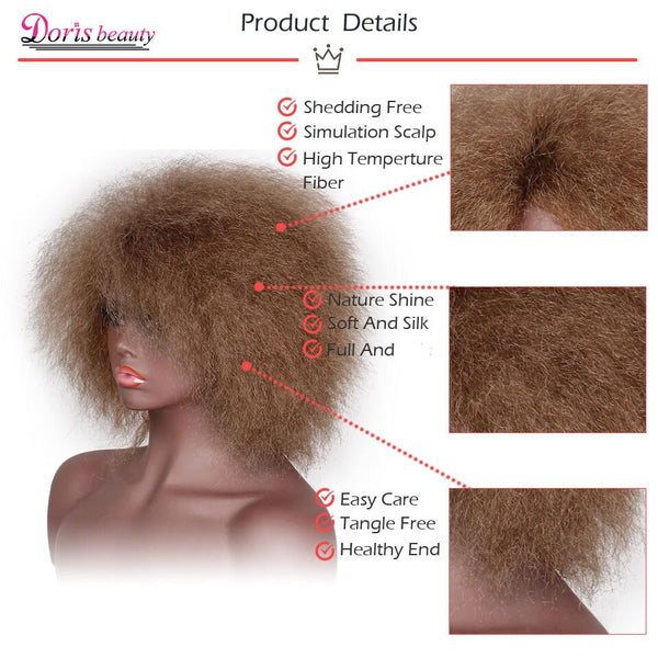 Synthetic Afro Wig for Women African Dark Brown Black Red Color Yaki Straight Short Wig Cosplay Hair Doris beauty