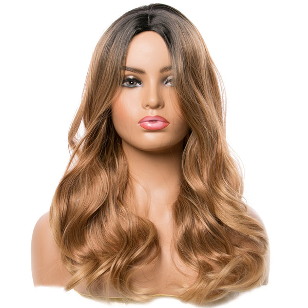 Qp hairSynthetic Body Wave Wigs Black Golden Middle Part Cosplay Wigs For Women Long Hair Wigs hair Mix Ombre