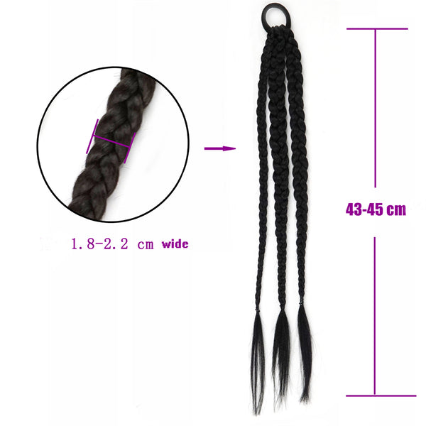 Qp hairSynthetic Boxing Braids Strap Chignon Tail With Rubber Band Hair Ring 16 Inch Small Crochet Braid Hair Ponytail Extensions Black
