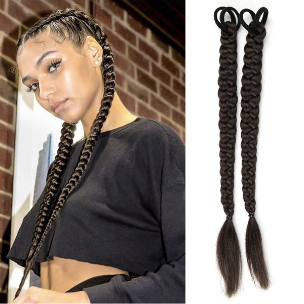 Qp hairSynthetic Chignon Tail With Rubber Band Hair Ring 16 Inch Boxing Braids Crochet Braid Hair Ponytail Extensions Black Brown