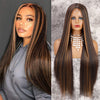 Qp hairSynthetic Hightlight Wig Synthetic Long Straight Wig Brown Mixed Blonde Natural Wig For Women Middle Part Black Brown Color Wigs