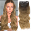 Qp hairSynthetic Long Wavy Synthetic Hair Extensions 4pcs/set Clip In Hair Extensions Dark Brown Ombre Honey Blonde Thick Hairpieces