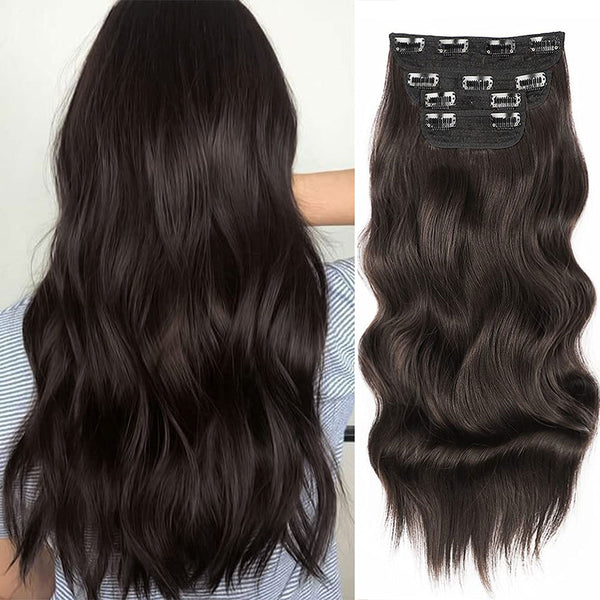 Qp hairSynthetic Long Wavy Synthetic Hair Extensions 4pcs/set Clip In Hair Extensions Dark Brown Ombre Honey Blonde Thick Hairpieces