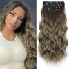 Qp hairSynthetic Long Wavy Synthetic Hair Extensions 4pcs/set Clip In Hair Extensions Dark Brown Ombre Honey Blonde Thick Hairpieces