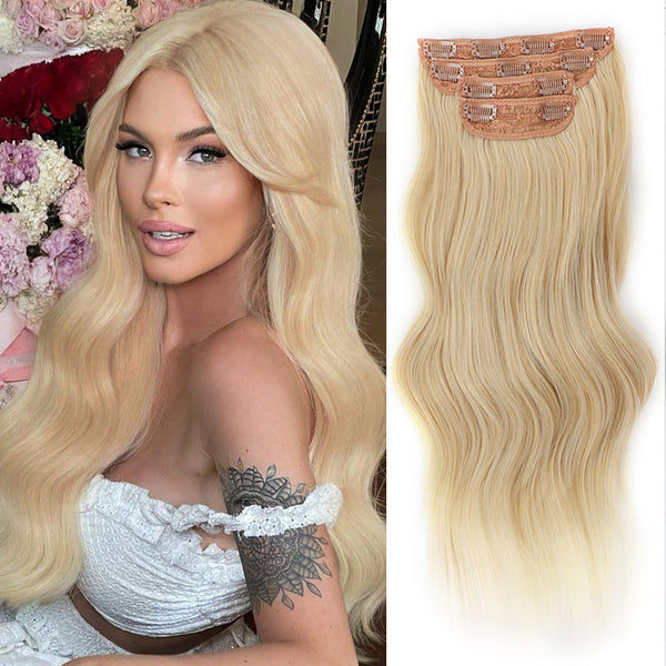 Qp hairSynthetic Long Wavy Synthetic Hair Extensions 4pcs/set Clip In Hair Extensions Dark Brown Ombre Honey Blonde Thick Hairpieces