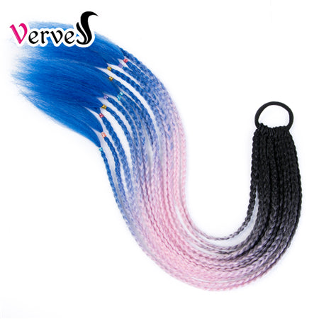 Qp hairSynthetic Ponytail Hairpiece With Rubber Band Hair Ring Chignon 24 inch Box Braid Accessories Hair Extension Colorful