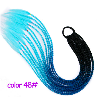 Qp hairSynthetic Ponytail Hairpiece With Rubber Band Hair Ring Chignon 24 inch Box Braid Accessories Hair Extension Colorful