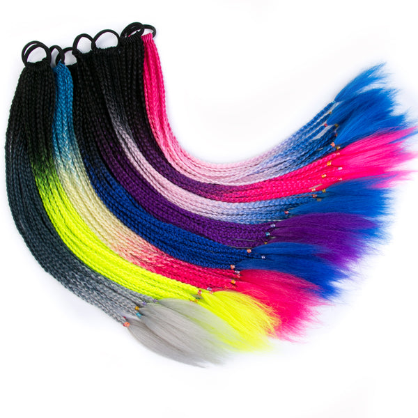 Qp hairSynthetic Ponytail Hairpiece With Rubber Band Hair Ring Chignon 24 inch Box Braid Accessories Hair Extension Colorful