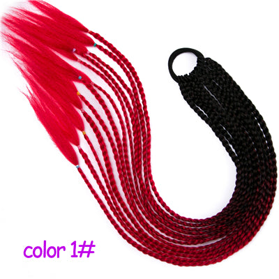 Qp hairSynthetic Ponytail Hairpiece With Rubber Band Hair Ring Chignon 24 inch Box Braid Accessories Hair Extension Colorful